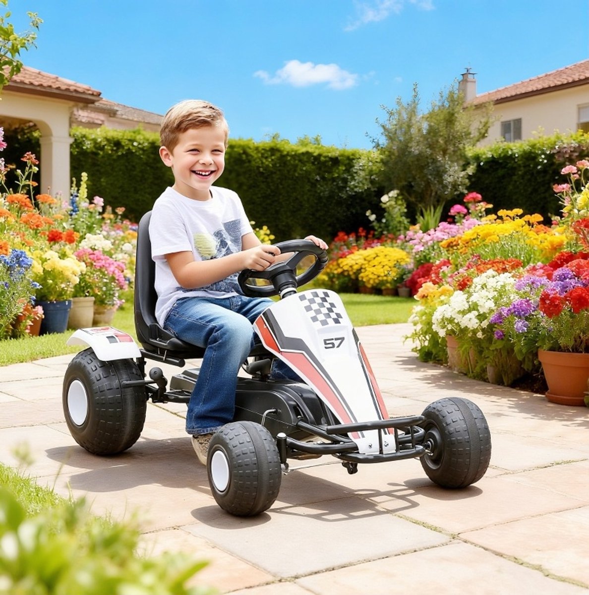 MODFU - Go-Kart - Met Handrem En Verstelbare Zitting - Metaal En Kunststof - Wit
