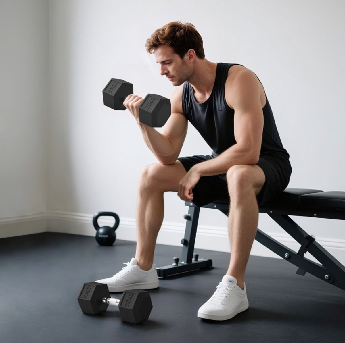 MODFU - Dumbbell Set - Hexagonaal - Geribbelde Handgreep - Zwart - 2 X 20 Kg