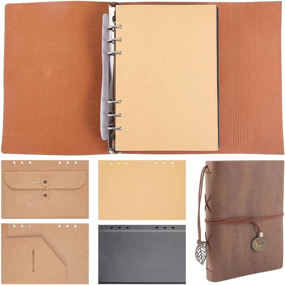 Bruin fotoalbum van PU leder met 32 pagina's, perfect voor herinneringen, scrapbooking en speciale gelegenheden zoals trouwreizen en verjaardagen.