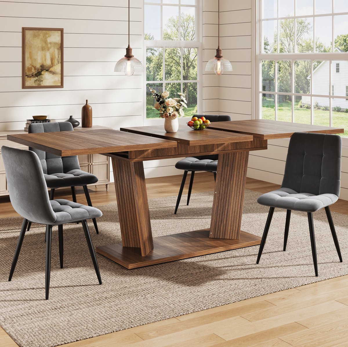 Wishdor Eettafel - Uitrekbaar en stabiel - Verstelbare antislipvoeten - Modern houtlook - Kleine ruimtes keuken eetkamer - MDF en metaal - Donkerbruin - 160 x 80 x 76 cm