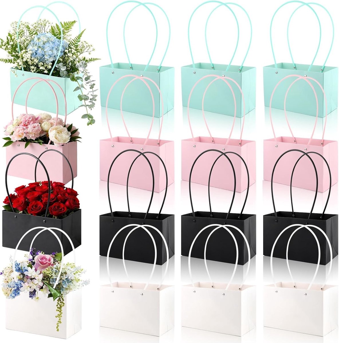16 stuks bloemgeschenkdozen met handgrepen voor boeketten, 22 × 10,5 cm, stijlvolle verpakking voor bloemen, ideaal voor huwelijks- en verjaardagscadeaus
