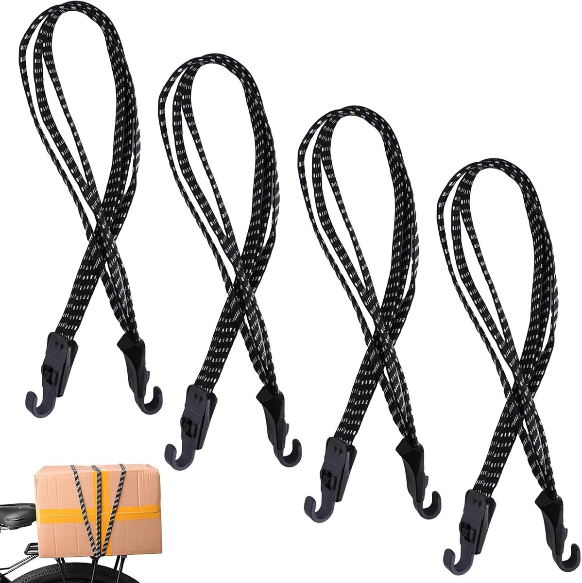 Fiets sleeptouw - Zwart - 65 × 1,2 cm / 75 × 1,2 cm - Elastische Spanband met Haken - Voor Fiets en Motorfiets