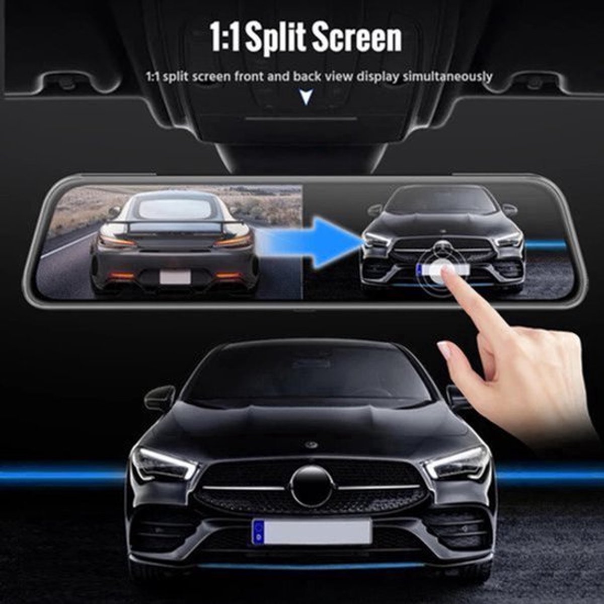 Dashcam voor Auto - 10 Inch Touchscreen Spiegelcamera - 1080P AHD Dashcam met Nachtzicht - G-Sensor - Parkeermodus - Groothoek 170° - Inclusief 6M RCC Achteruitrijcamera - Zwart