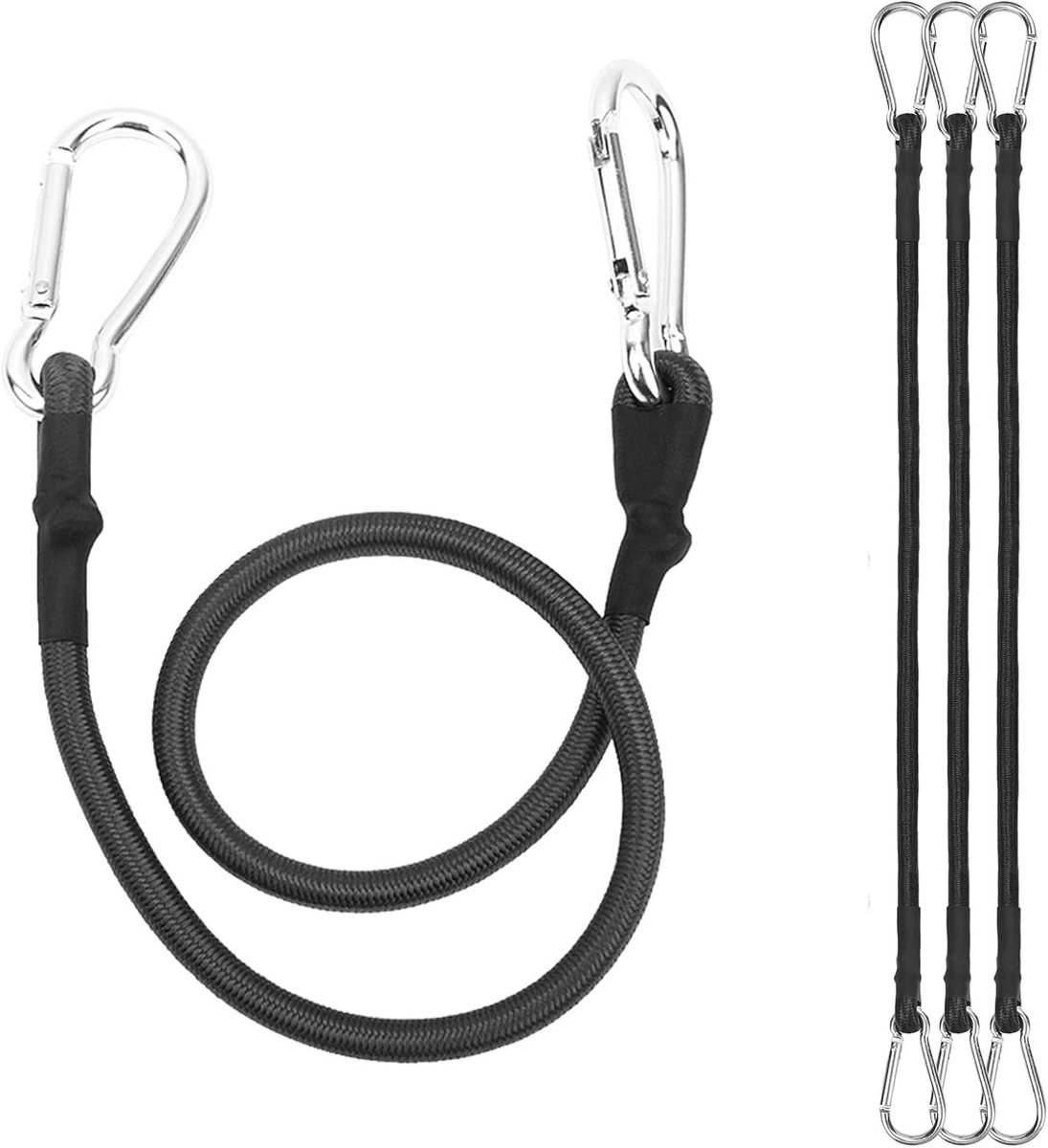 Fiets sleeptouw - Zwart - 4 stuks 60 cm - Elastische spanriemen met aluminium haken - Voor bagage en transport