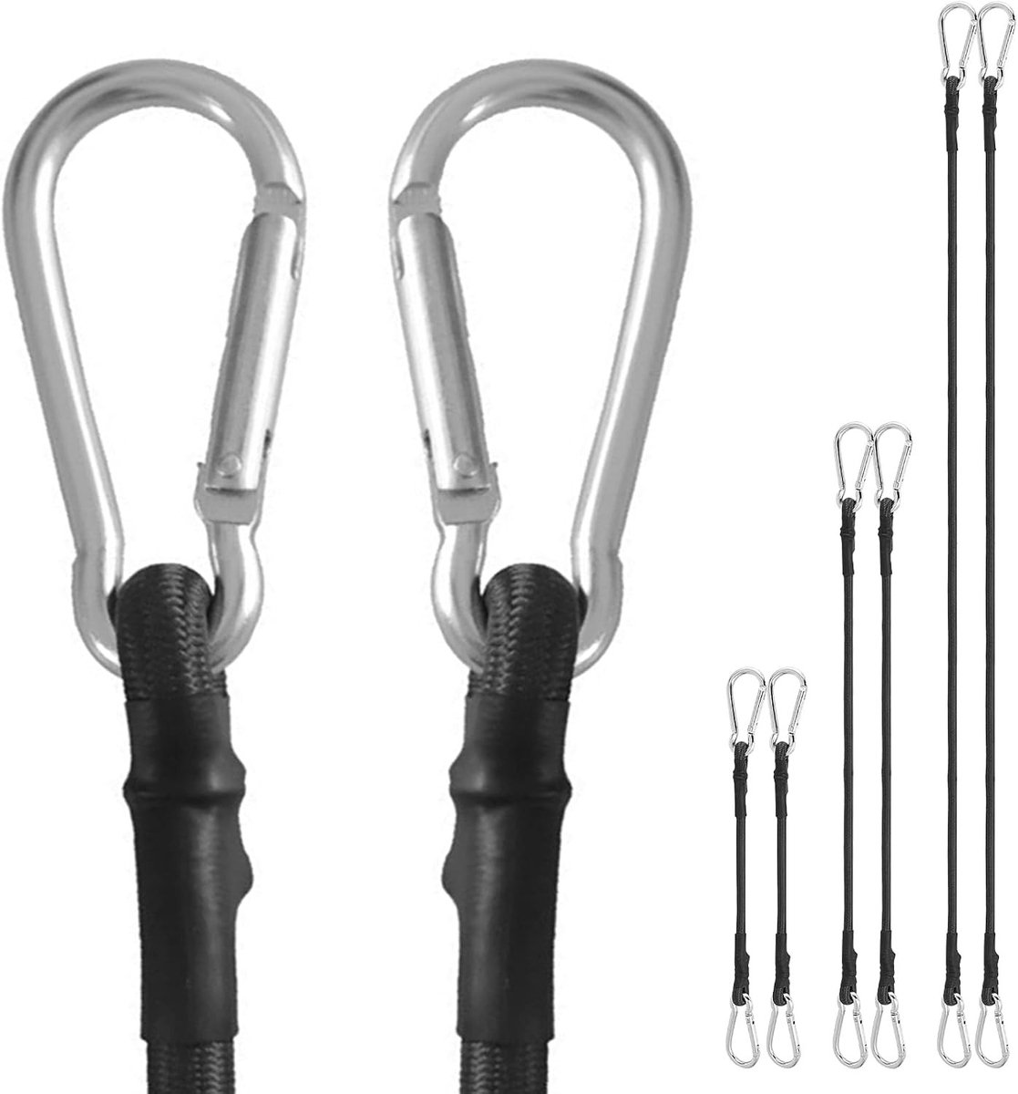 Fiets sleeptouw - Zwart - 6 stuks 30, 60, 100 cm - Elastische bevestigingsriemen met karabijnhaak - Voor bagage en vervoer