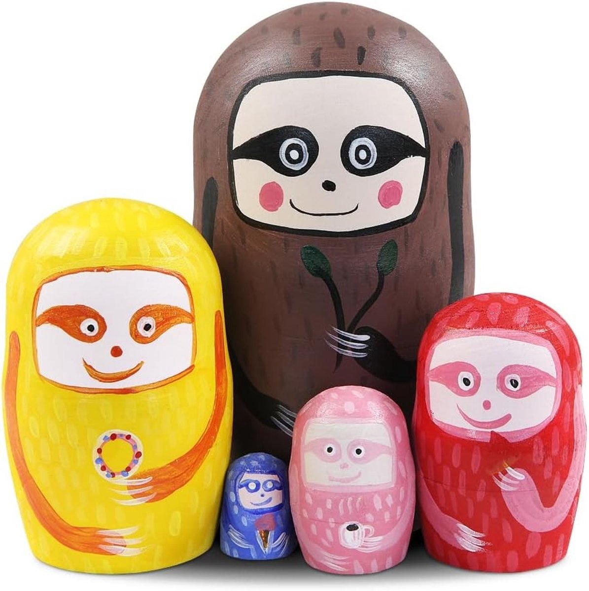 Set van 5 Kleurrijke Houten Matryoshka Poppen voor Kinderen, Schattige Stapelbare Poppen voor Feestdagen en Decoratie