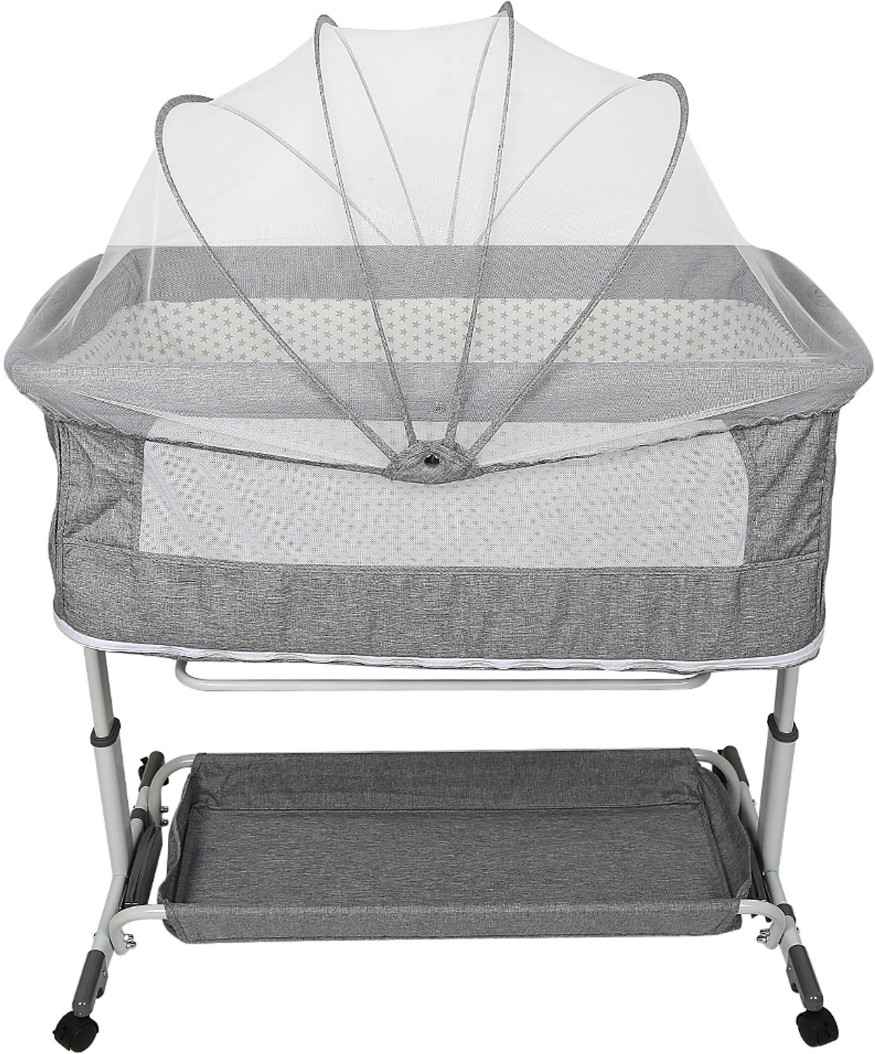 "PIPIPOXER Co Sleeper - Peuterbed- Baby Bed - Baby Wieg Inclusief Matras & Mosquitonet – Ademend Gaas - Campingbedje - 4 wielen met rem "