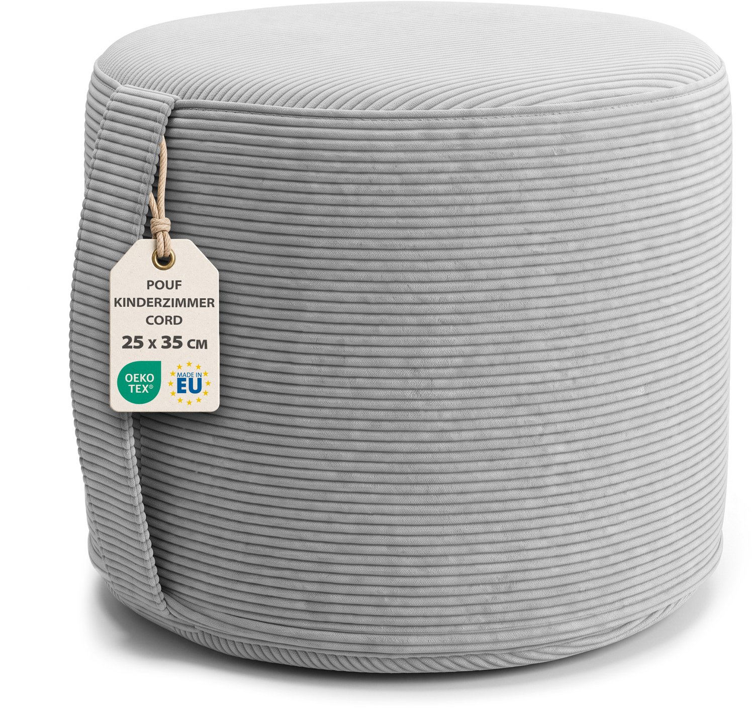 Totsy baby Poefkruk rond en zacht Corduroy 25x35 cm gestoffeerd voor kinderen en peuters Lichtgrijs