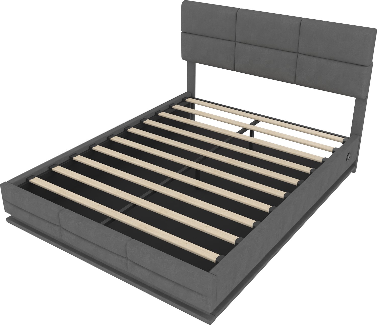 MUVANO Gestoffeerd bed 140 x 200 cm - modern fluwelen bedframe - bed met verstelbaar hoofdbord - bed met ledverlichting en opbergruimte - donkergrijs