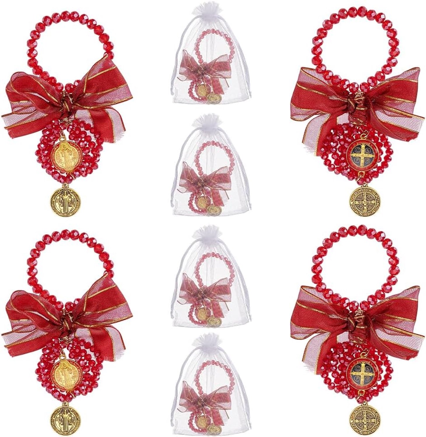 Glazen deurhangers 120 mm - rozenkrans - 4 stuks met organza zakjes - decoratie voor binnenruimtes m-winkel - m-winkel