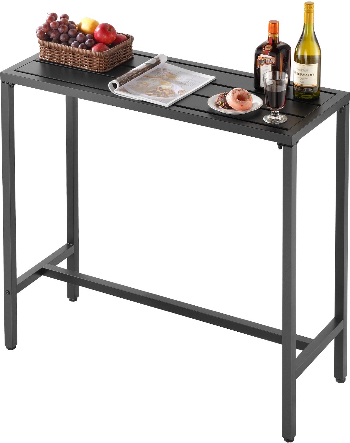 Vevor Buiten-Bartafel, 100 X 37,5 cm Terrasbartafel, Waterbestendig Blad & Stevig Metalen Frame, Rechthoekige Eettafel op Barhoogte Zwart