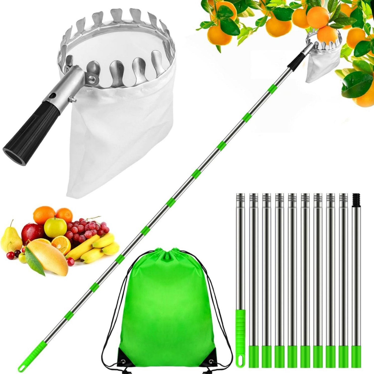 Fruitplukker – 4 meter – Met opbergtas – 10-delige telescoopsteel