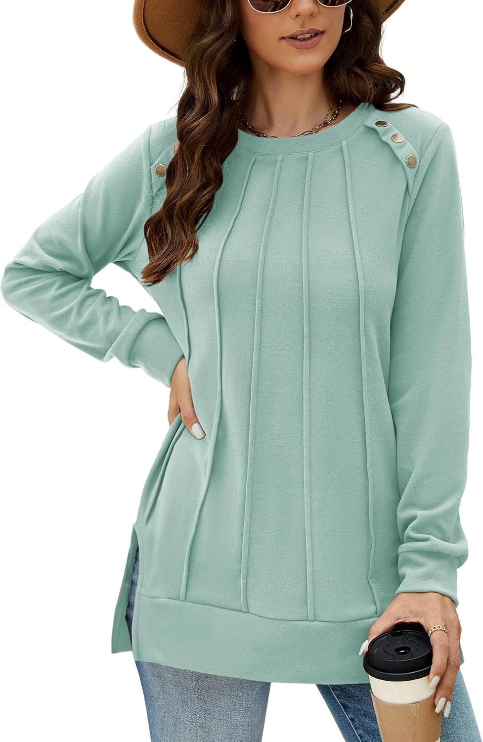 Langarmshirt met ronde hals en plooien voor dames