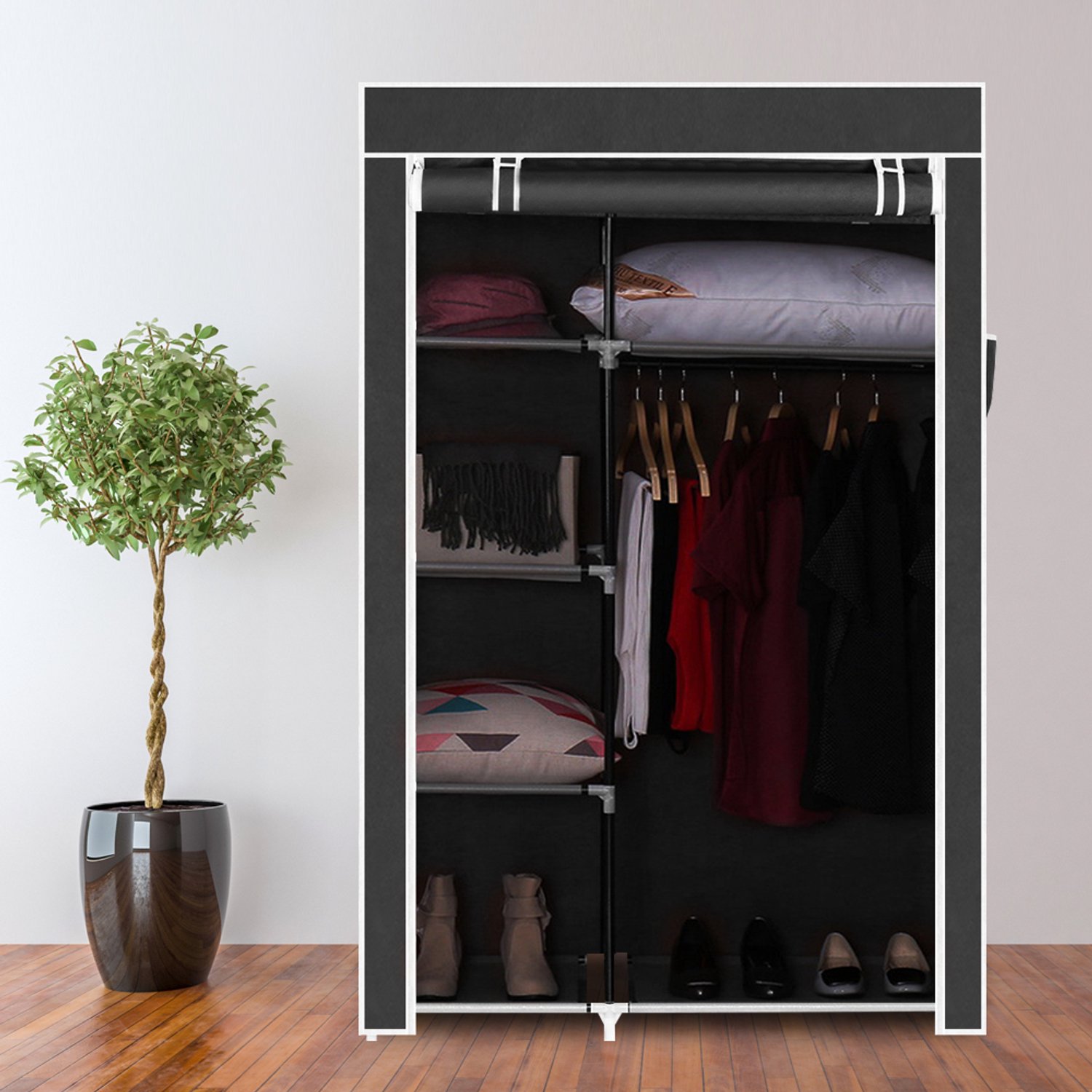 LEADZM Kledingkast - Zwart - 104,5 x 45,5 x 158 cm - met stofhoes