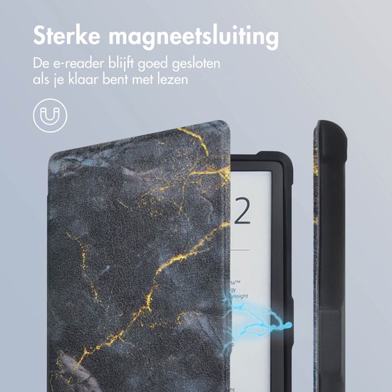 imoshion Ereader Cover / Hoesje Geschikt voor Pocketbook Basic Lux 4 / Pocketbook HD 3 / Pocketbook Touch Lux 5 / Vivlio Lux 5 - imoshion Design Slim Soft Case Sleepcover Bookcase zonder stand - / Black Marble van iMoshion — afbeelding 2