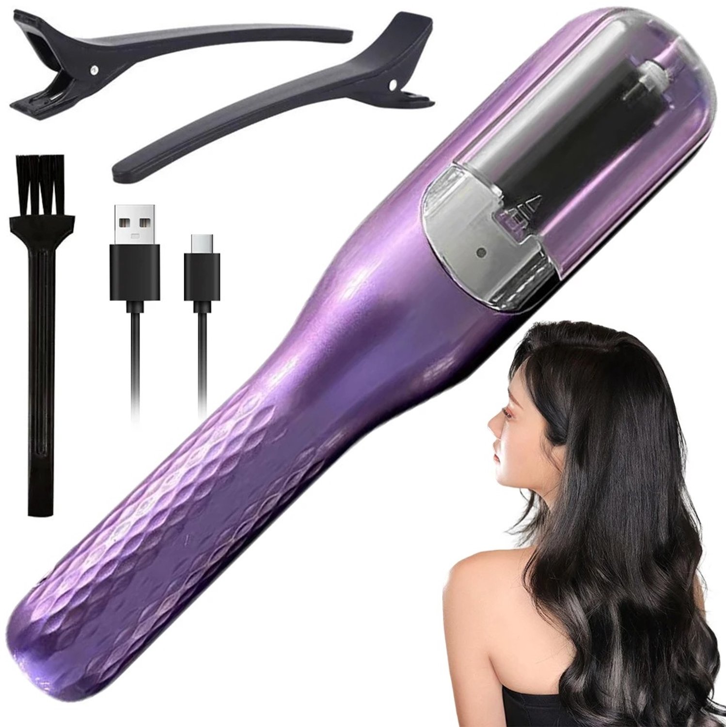 Veya Haarpunten trimmer Paars - Haartrimmer - Haarverzorging - Beauty oplaadbaar - Draadloos - Met accessoires - Voor glad haar