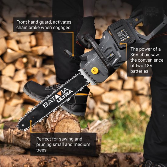 Batavia 36V (2 x 18V) Brushless Accu Kettingzaag 18'' Incl. 2x 4.0Ah Accu & Snellader — afbeelding 4