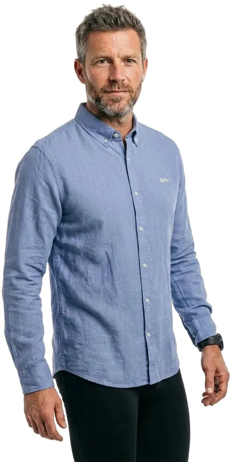 Superdry Katoenen Linnen Overhemd Relaxed Pasvorm Heren Lange mouwen shirts Blauw