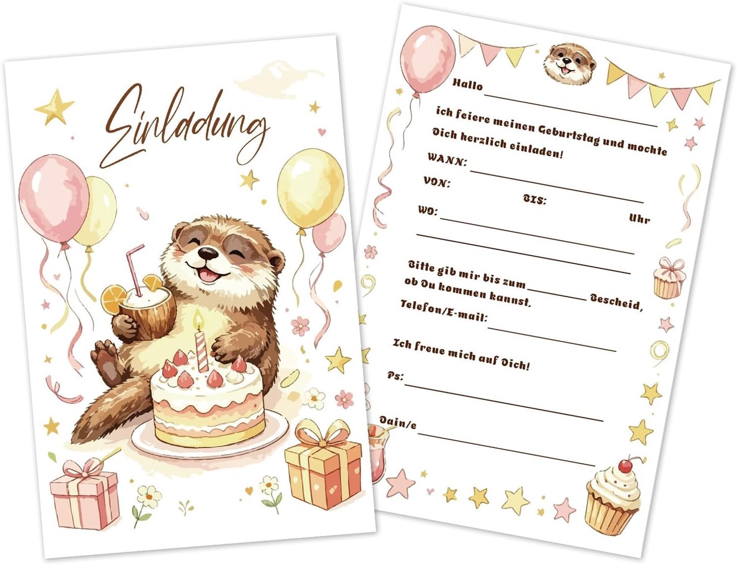25 Uitnodigingskaarten Kinderverjaardag Otter