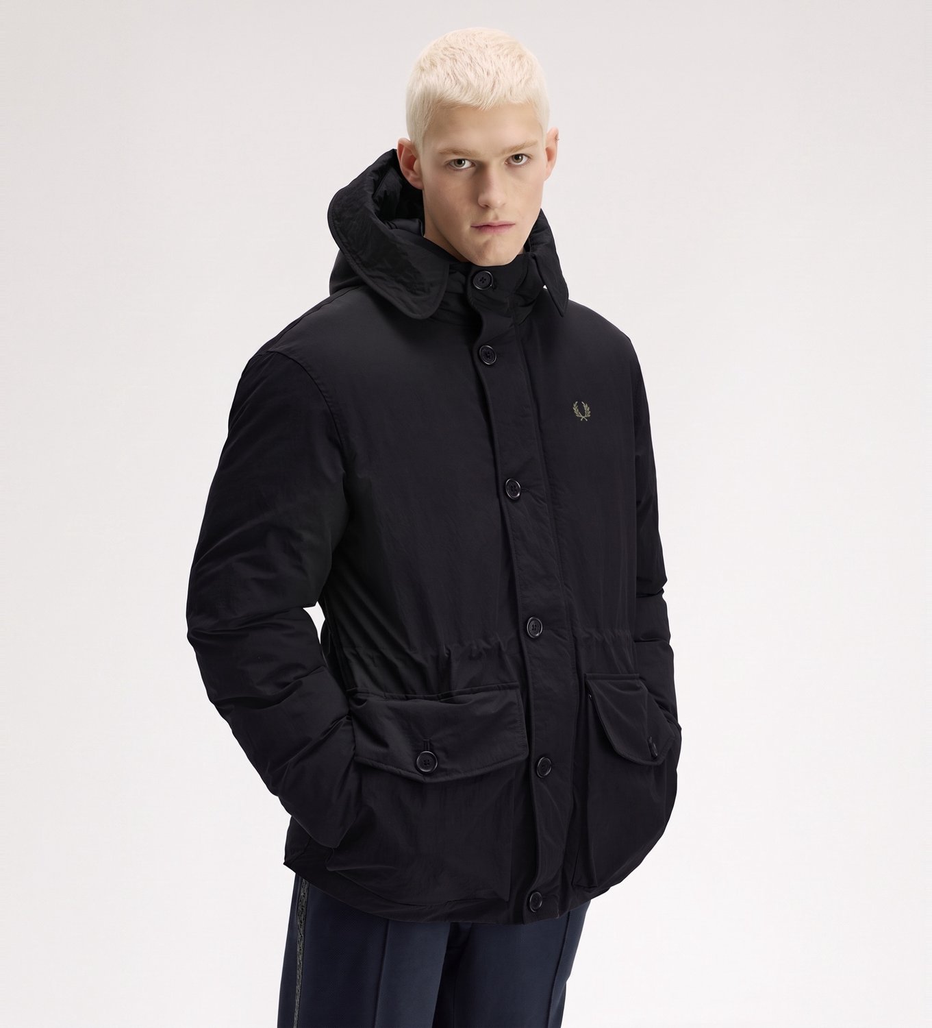 Fred Perry Zwarte gewatteerde parka