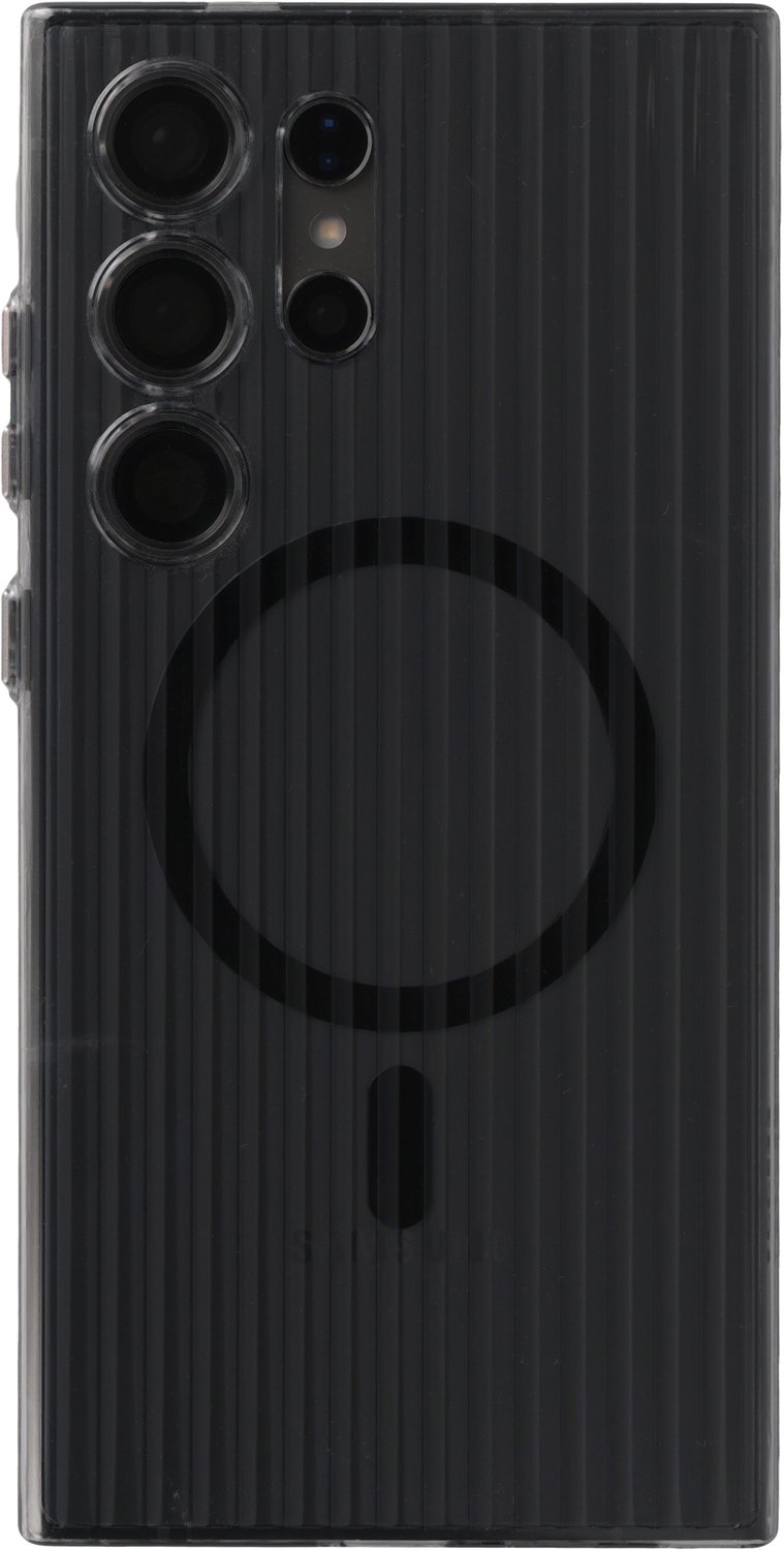 Accezz Hoesje - Geschikt voor Samsung Galaxy S24 Ultra - Lite Backcover met Magnetische Ring - Fluted - Smokey Clear
