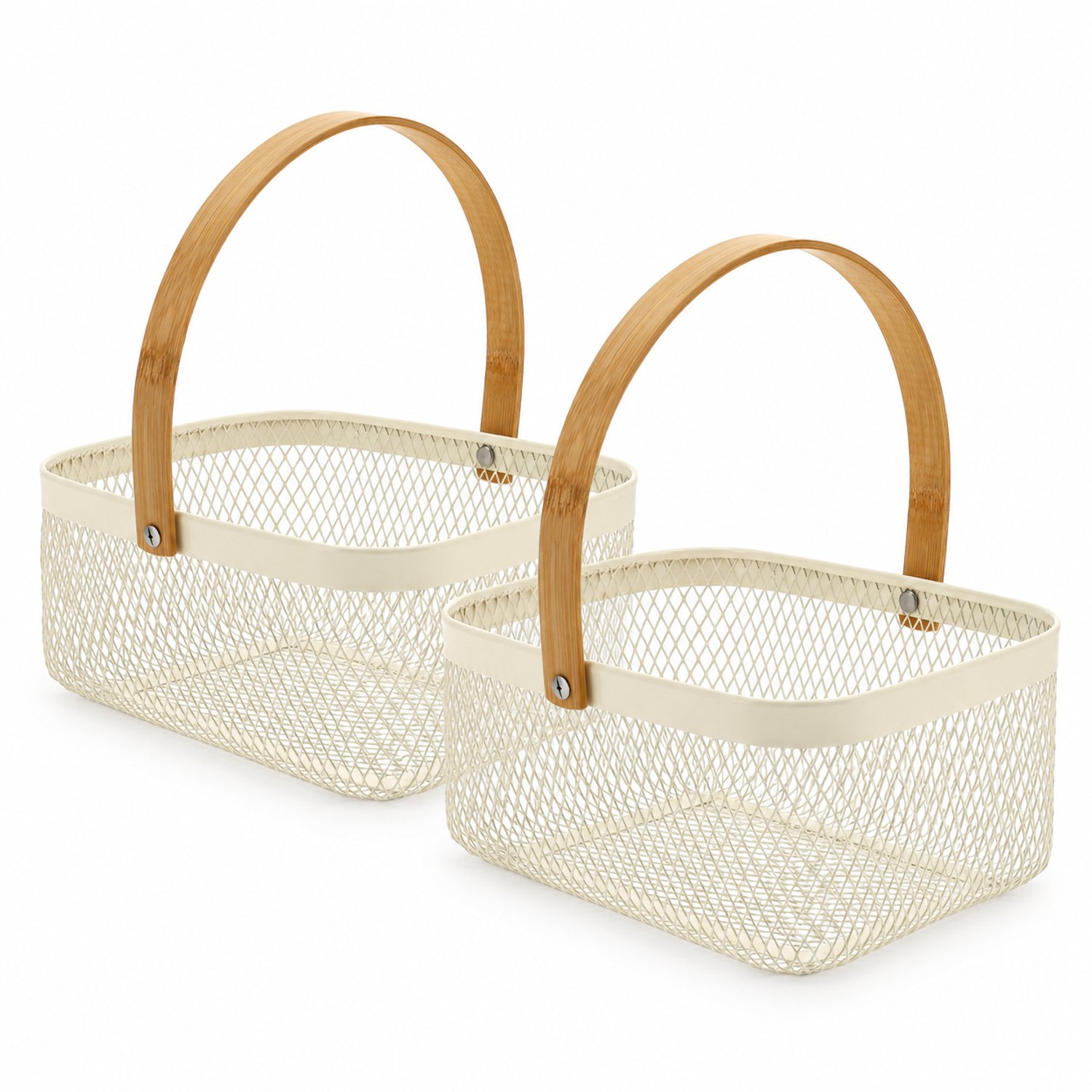 Opbergmanden Set van 2 - ca. 4 Liter per Mand - Metalen Draadmanden met Bamboe Handvat - Fruitmand, Cadeaumand en Organizer voor Keuken, Badkamer, Woonkamer en Kantoor