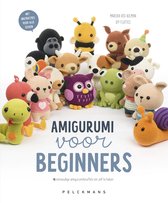 Boekomslag Amigurumi voor beginners met een groep gehaakte knuffeldieren zoals een uil, kikker en bij.