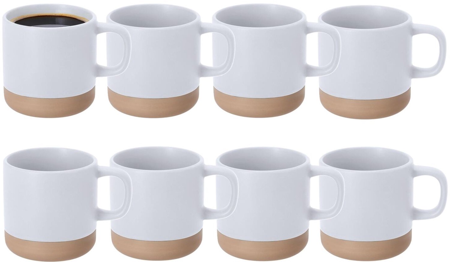 Bellatio Design Koffiekopjes Eliza - 8x stuks - wit/beige - 350 ml - mokken - keramiek - bekers - 2 kleurig