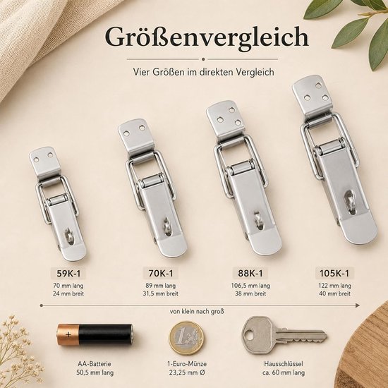 4 Stuks 90 graden sluitingen, M, metaal, met sleutelgat, grendel — afbeelding 5