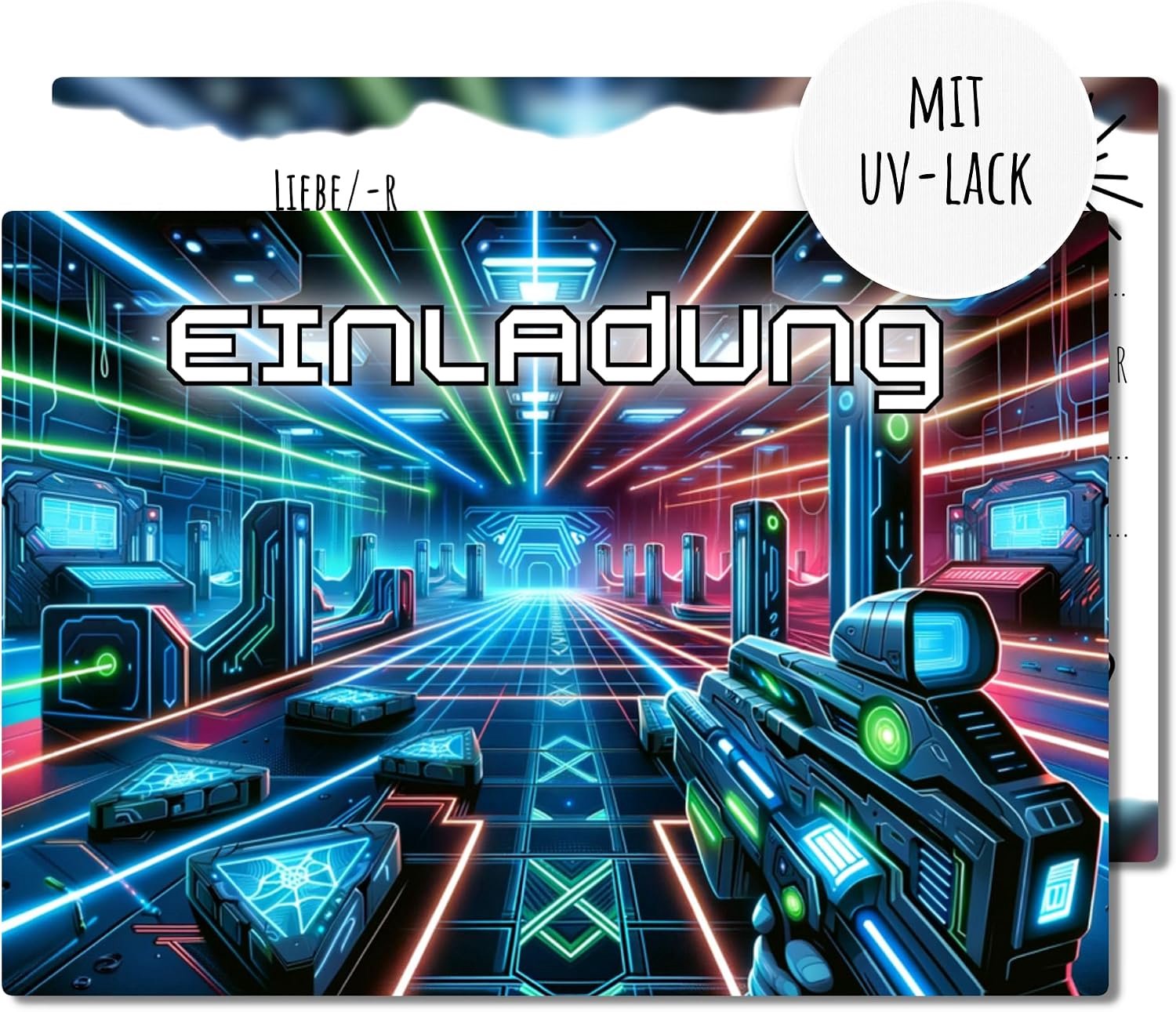 12x uitnodigingskaarten kinderfeestje lasertag