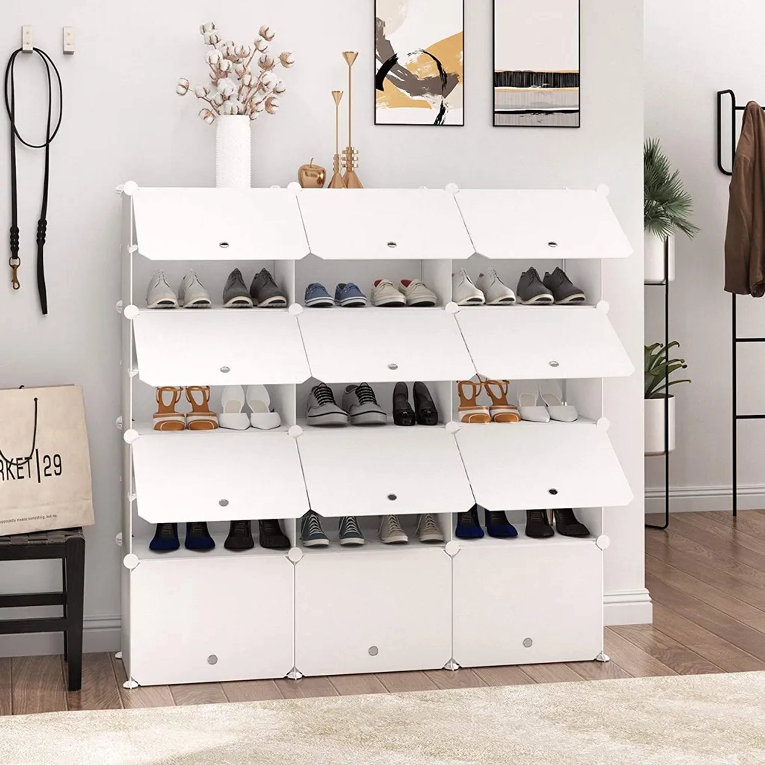 LEADZM Modulaire Schoenenkast - Wit - 122 x 32 x 122 cm - 14 kunststof vakken