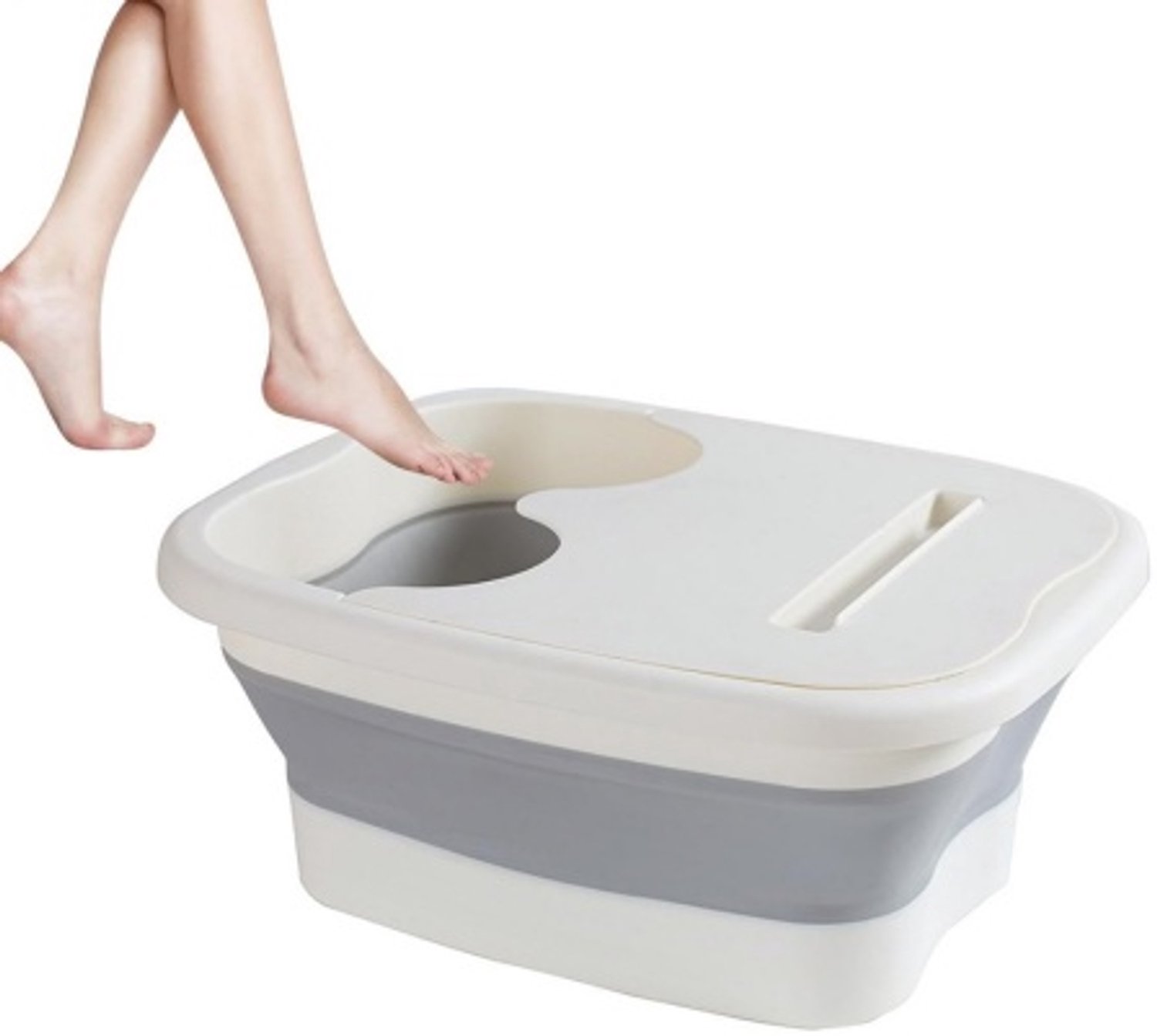 Opvouwbare voetenbademmer, Voetmassage–15 liter met deksel–Wit/Grijs