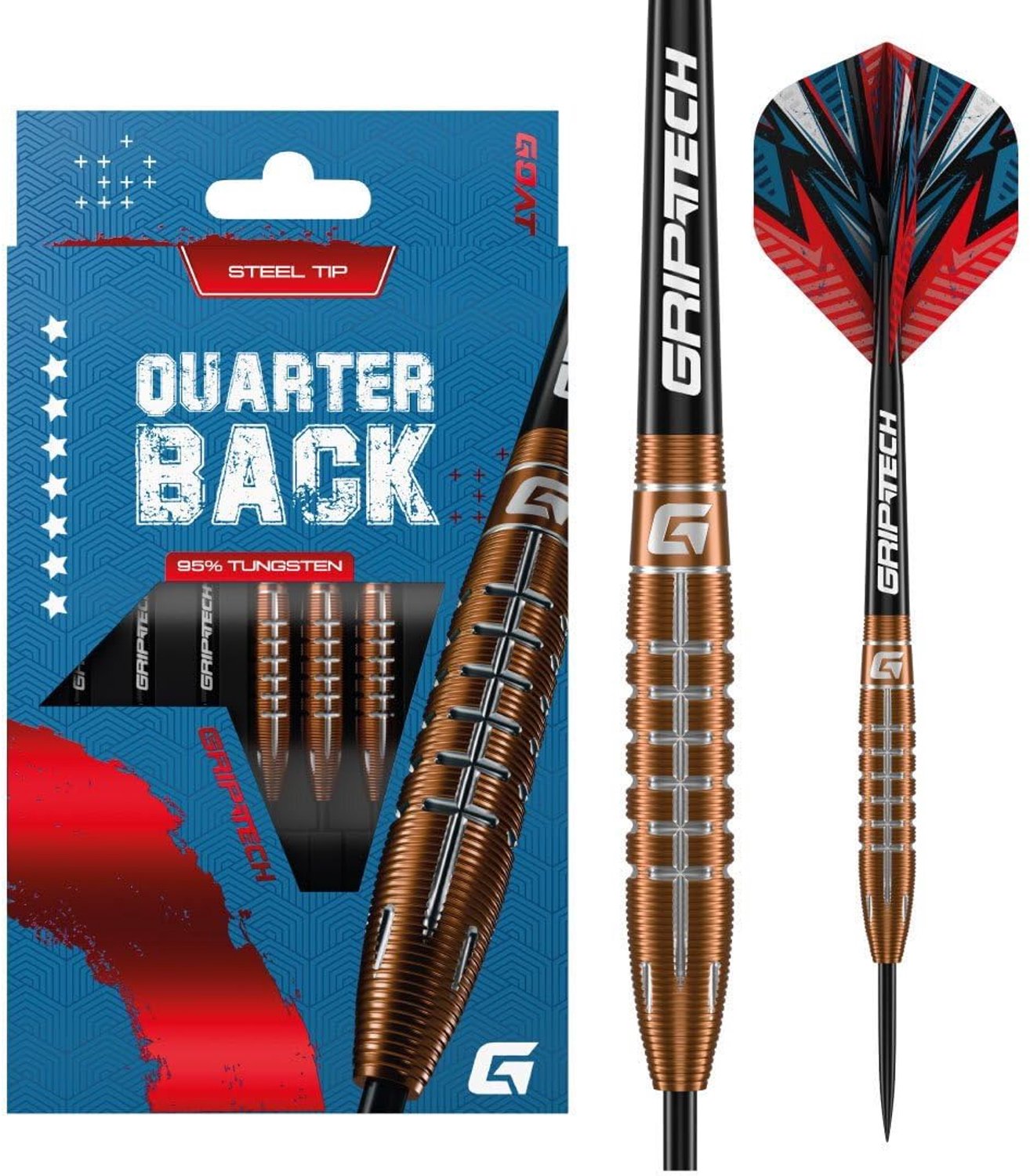 Quarterback V2 95% Steeldarts Set met Vaten, Vluchten en Assen