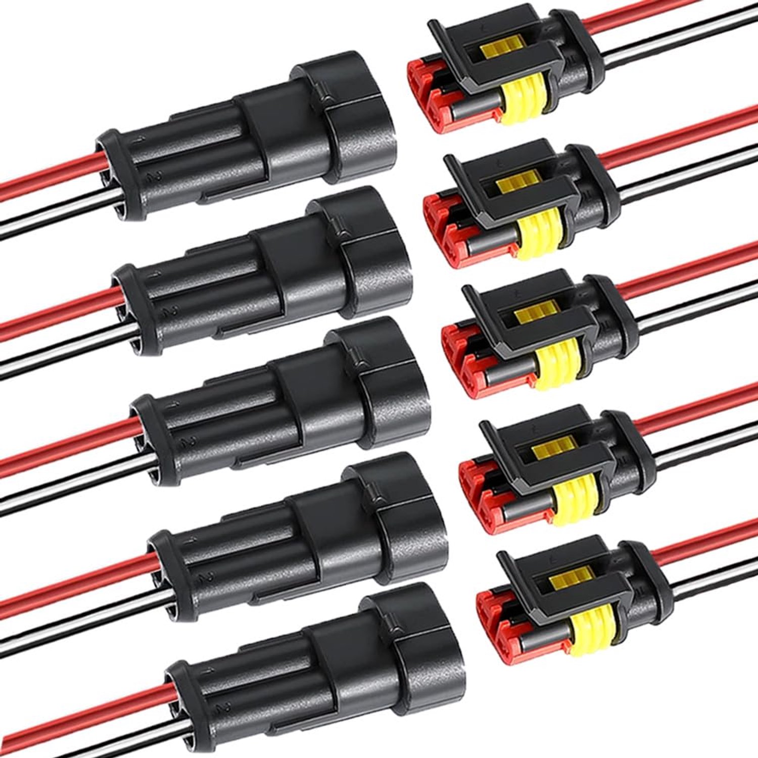 5 Sets 2-Pins Auto Waterdichte Elektrische Kabelconnectoren - Voorbedraad en Duurzaam - Zwart - Geschikt voor Auto- en Motorbedrading - G...