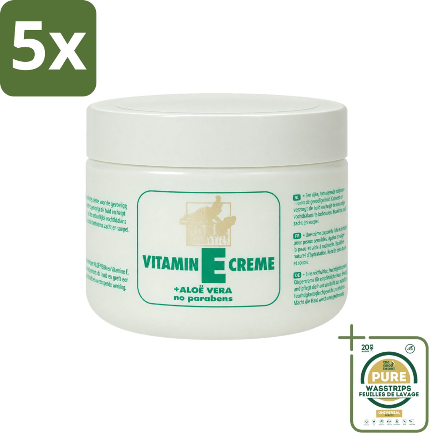 5 x Goldline - Bodycrème - Vitamine-E & Aloë Vera - Gevoelige Huid - Kalmerend - 250 ml - Wasstrips - Gevoelige Huid - Vitamine E - Aloë Vera - Bodycrème - Kalmerend