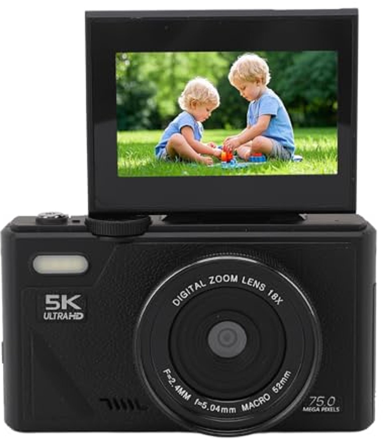Digitale Camera 75MP - 5K Resolutie - 18x Zoom - Compacte Camera - Vloggingcamera - 3 Inch Flip-scherm