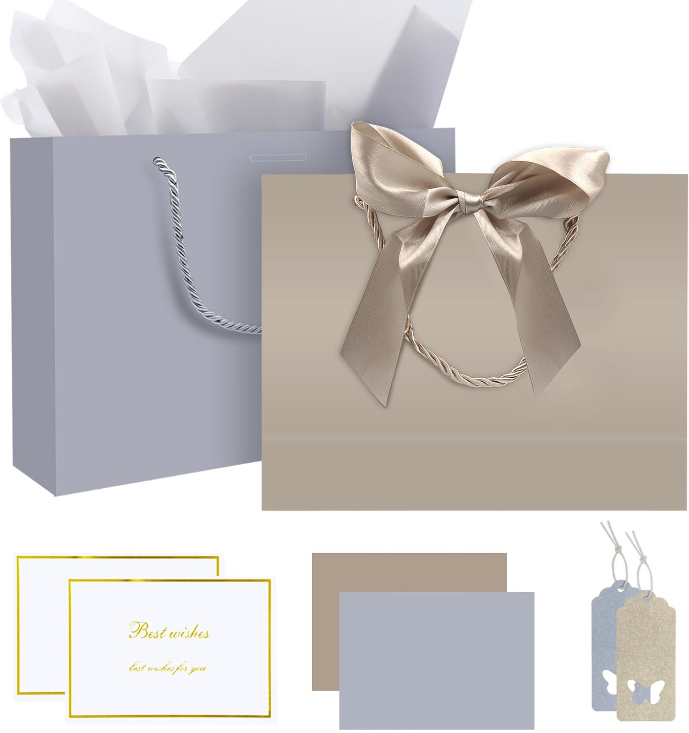 Set van 2 Cadeauzakken met Lint en Kaarten