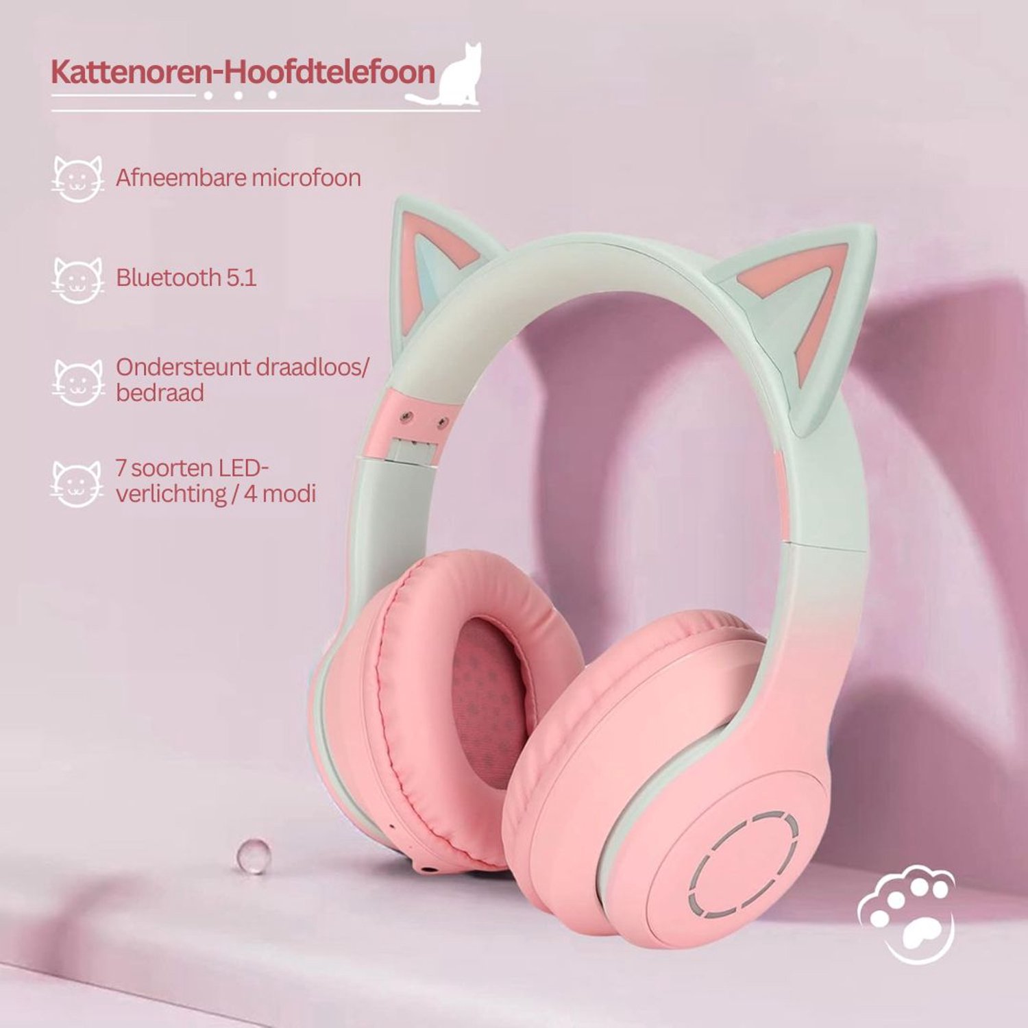 Koptelefoon Kinderen met Draad - Gaming Headset -Roze