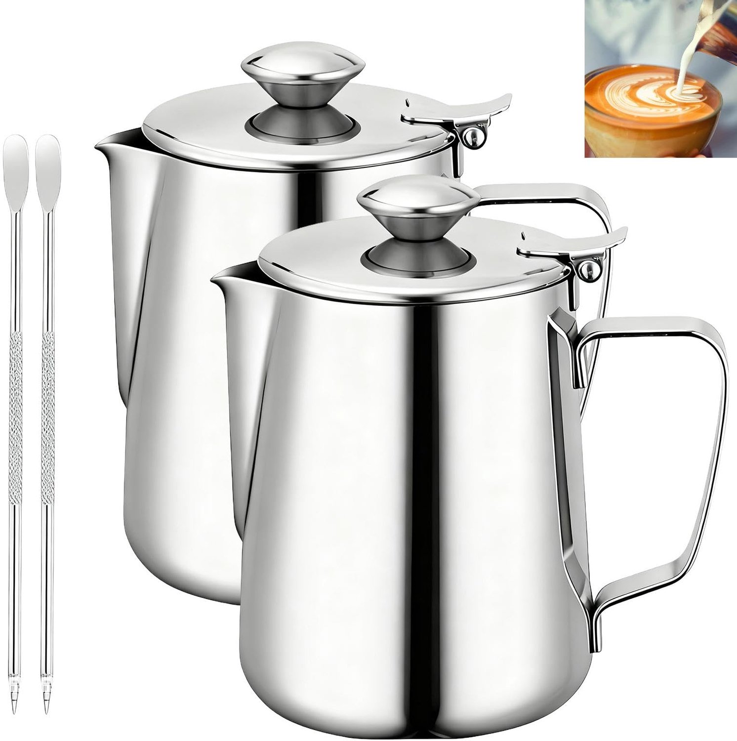 Set van 2 RVS Melkkannen 350ml met Deksel