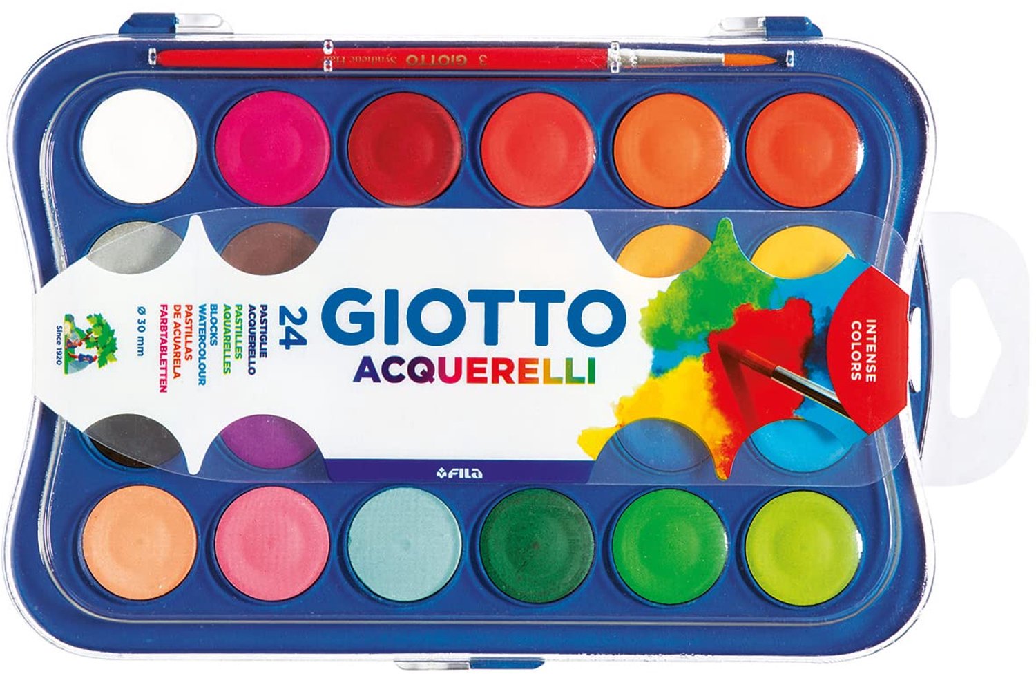 Waterverf in 24 Kleuren - 30 mm Pastiglie met Kwast
