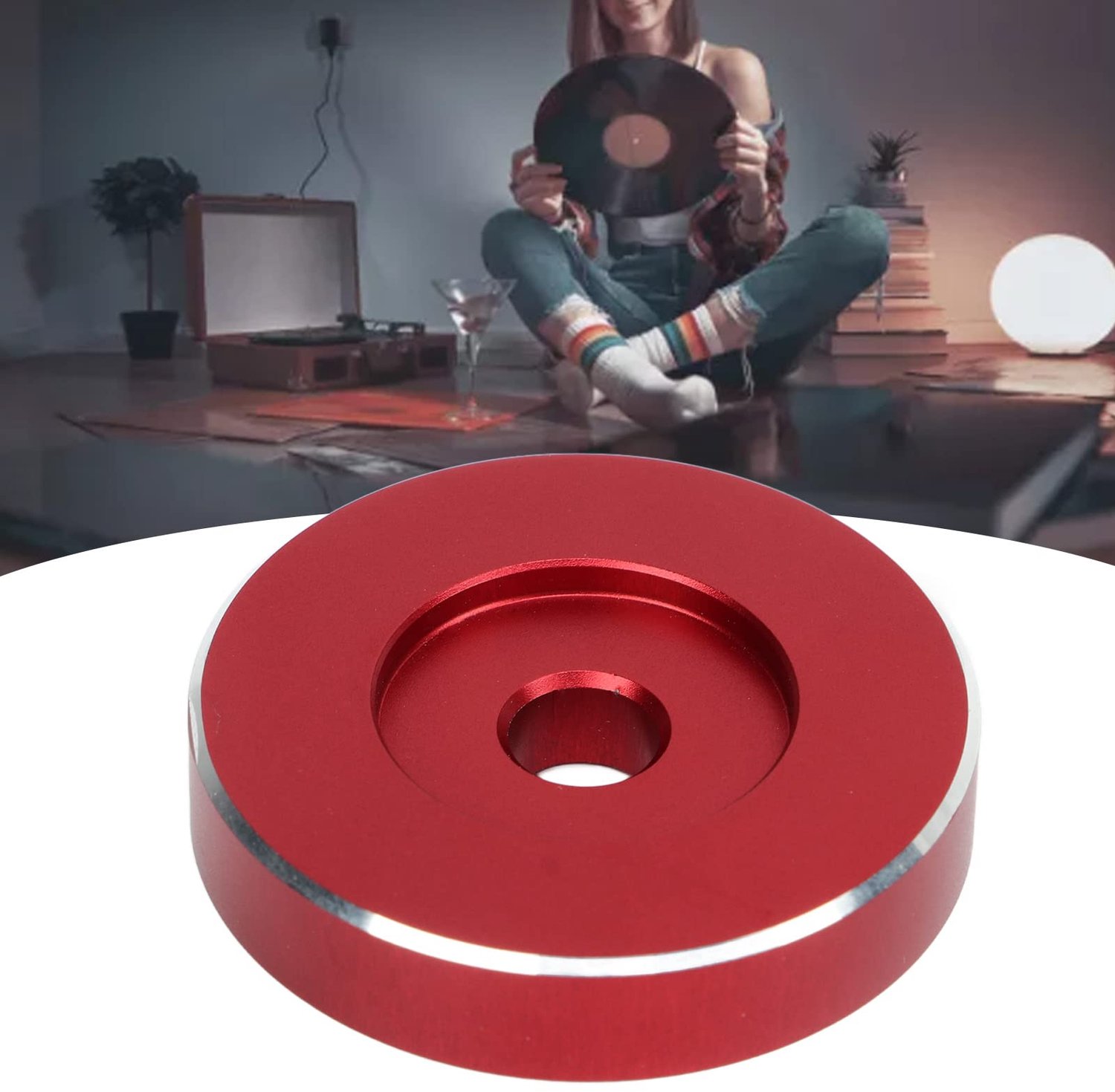 Draaitafel Adapter voor Platenspeler, Aluminium (Rood)