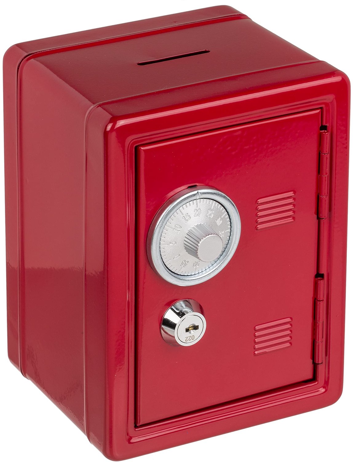 Spaarpot Kluis - Rood Gelakt Metaal - Combinatieslot/Sleutel - Uittrekbare Muntenlade - Inwerpopening Boven - Afmetingen 16 x 11,5 x 10 cm