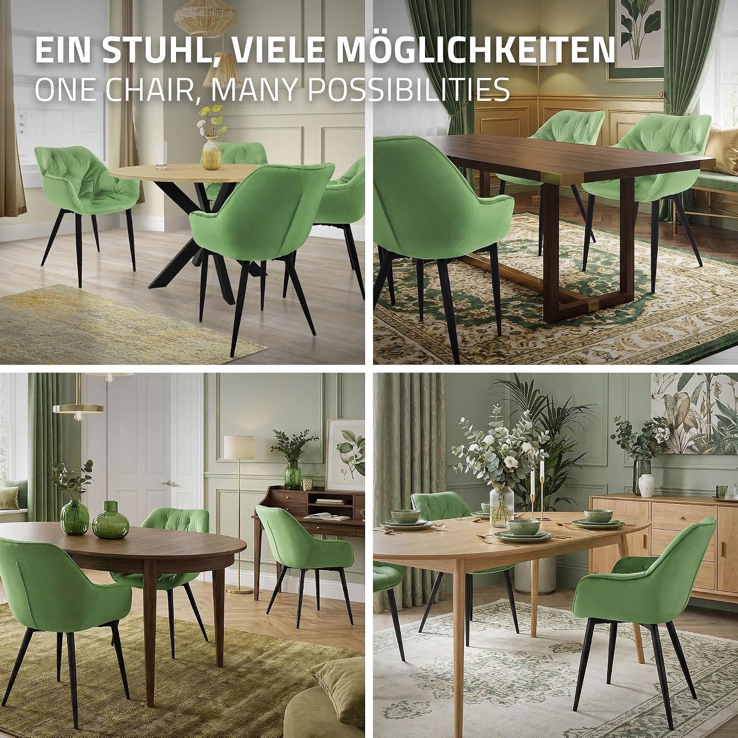 Salvia Luxe Eetkamerstoelen Set van 2 Saliegroen Fluweel met Armleuningen en Gestoffeerde Zitting, Ergonomische Kuipstoelen met Metalen Poten, Gewatteerde Rugleuning, 120 kg Draagvermogen