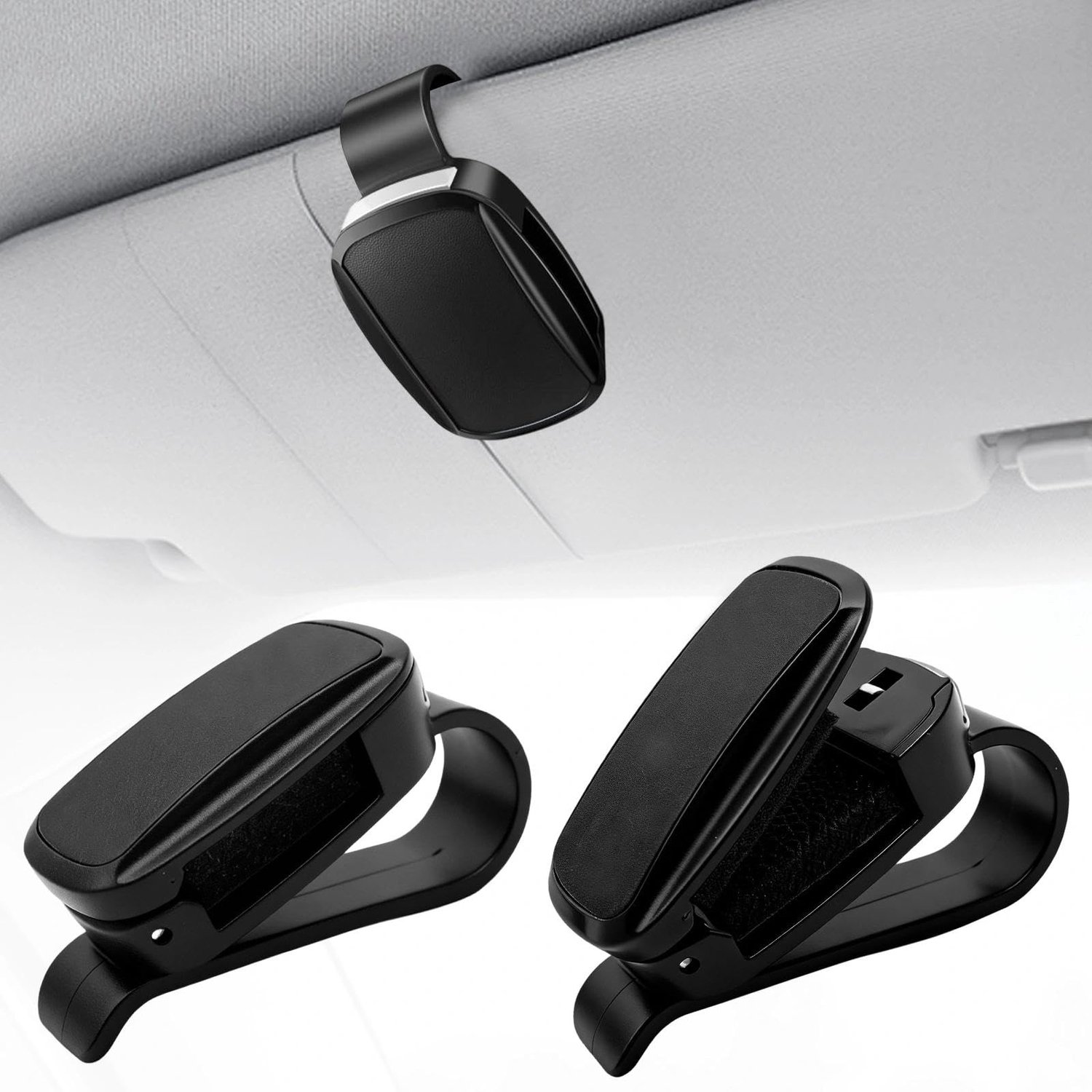 Set van 2 Zonnebrilhouders voor in de Auto, Zwart
