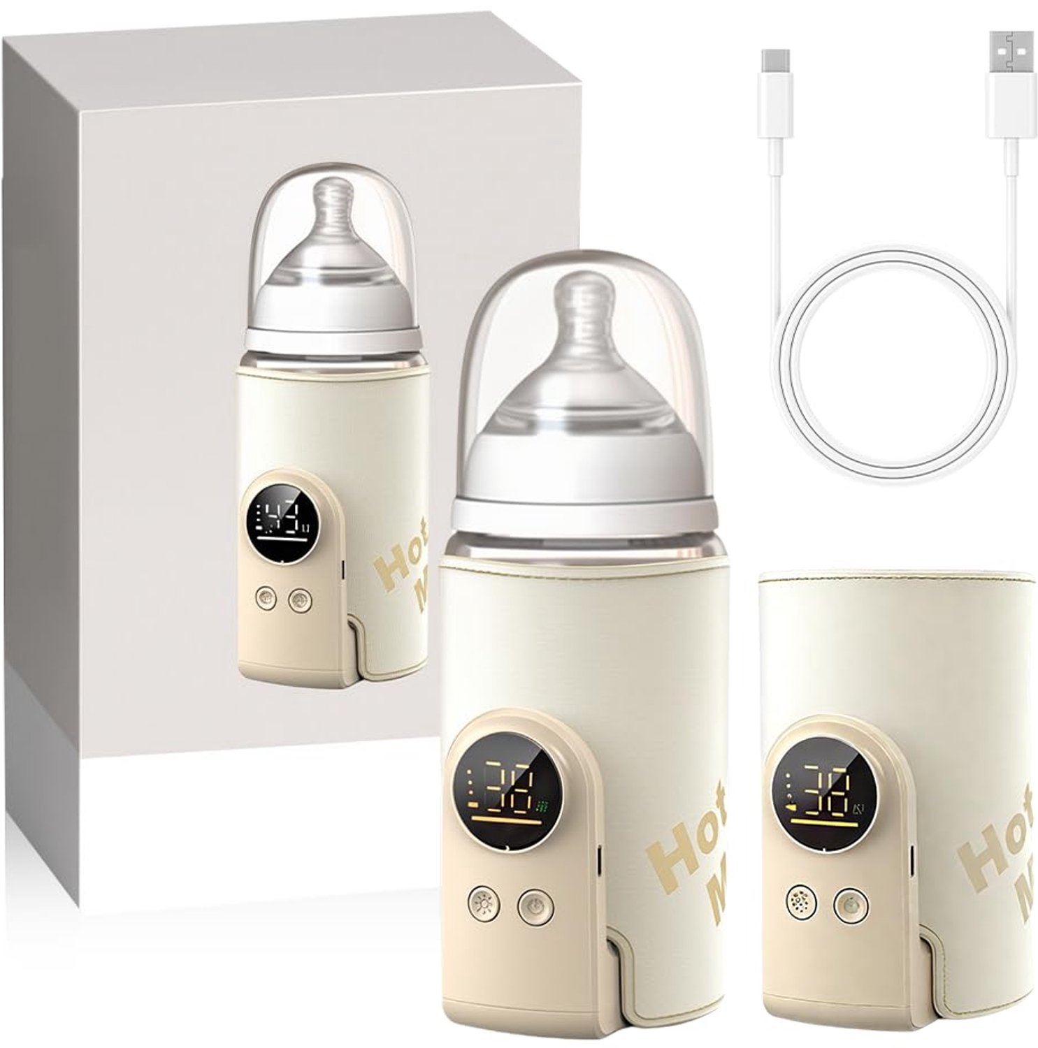 Flessenwarmer Draagbaar - USB Flessenwarmer - 8000 mAh - 6 Temperatuurinstellingen - Waterdicht Materiaal - Snel Opwarmen - Babyfleswarmer