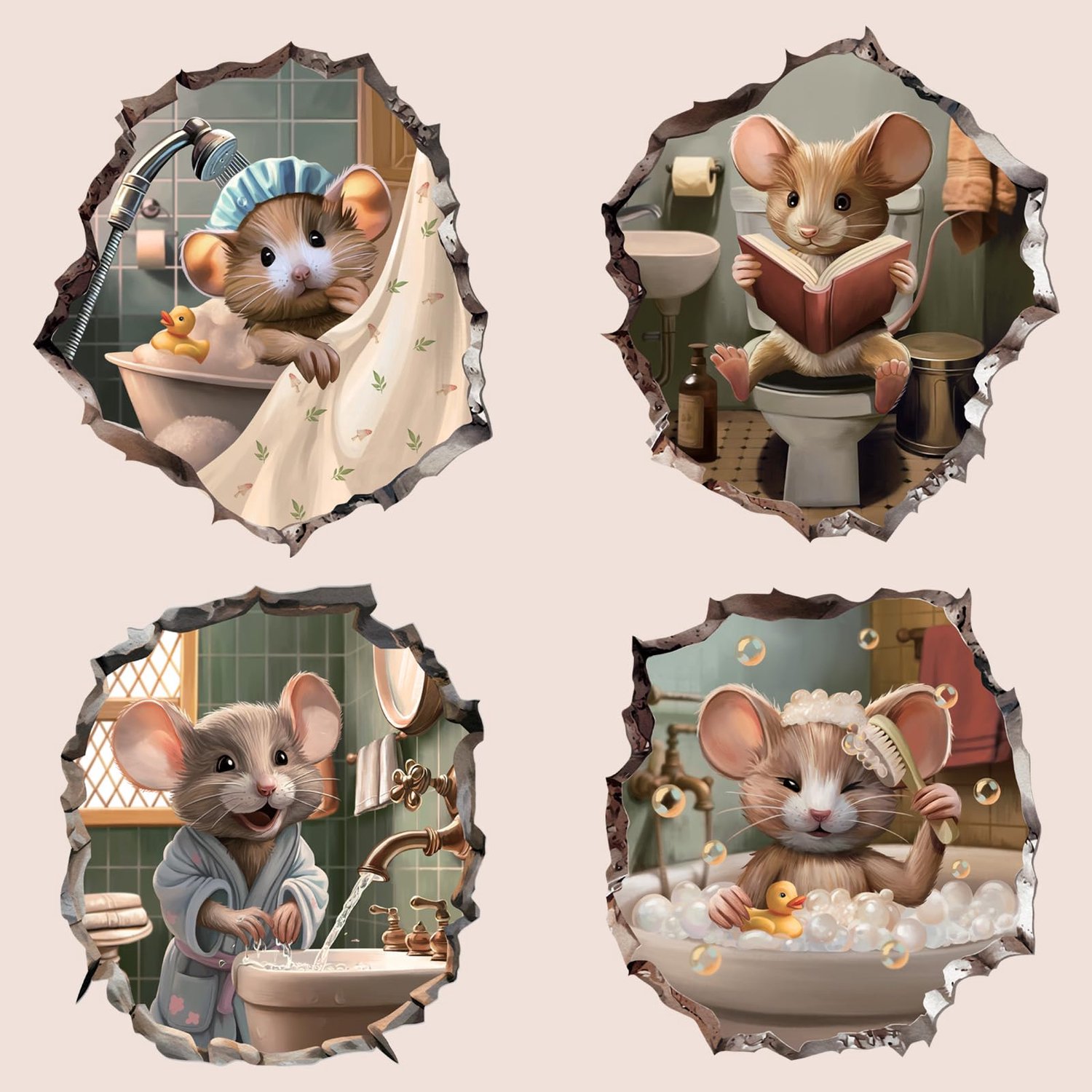 3D Muizentunnel Wandstickers voor Badkamer en Woonkamer