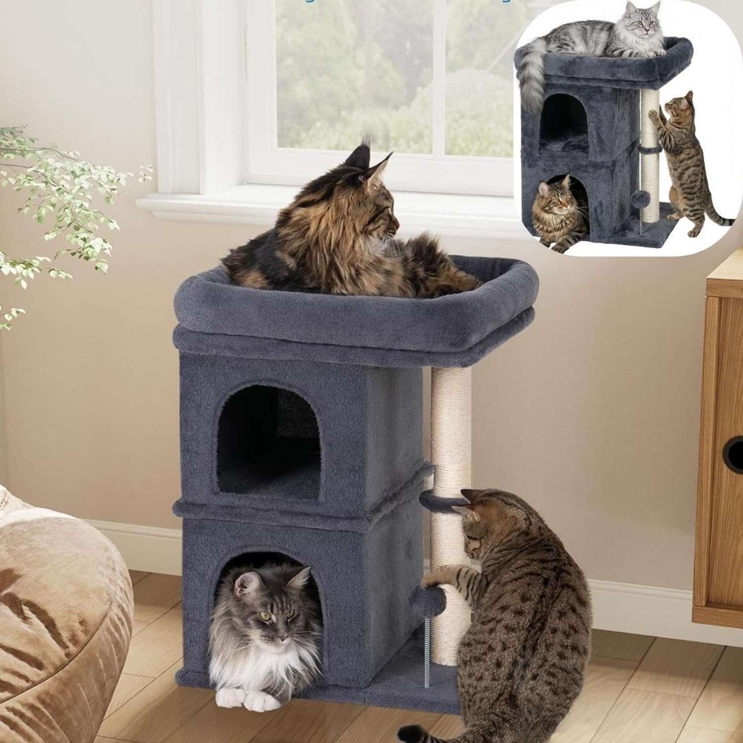 Krabpaal Voor Grote Katten - Krabton - Kattenboom - Kattenhuis - Donkergrijs