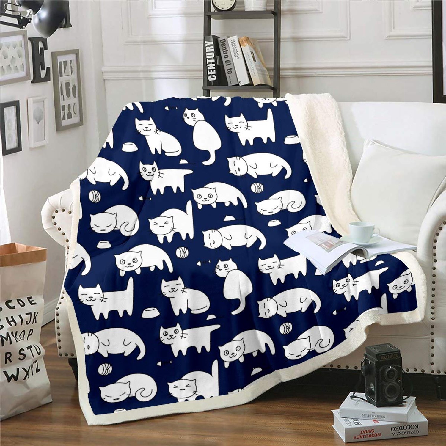 Sherpa Deken voor Huisdieren met Schattig Kattenpatroon 75x100 cm