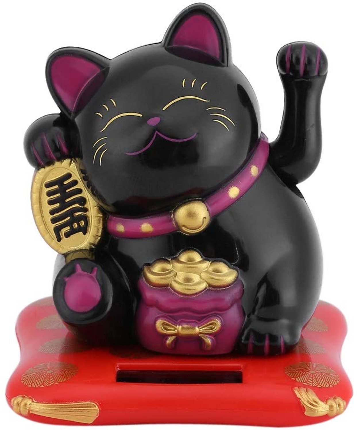 Maneki Neko Fortune Cat - Zwaaiende Geluks Kat - Zonne-energie Decoratie - Voor Huis en Auto - Schattig en Charmant - Zwart