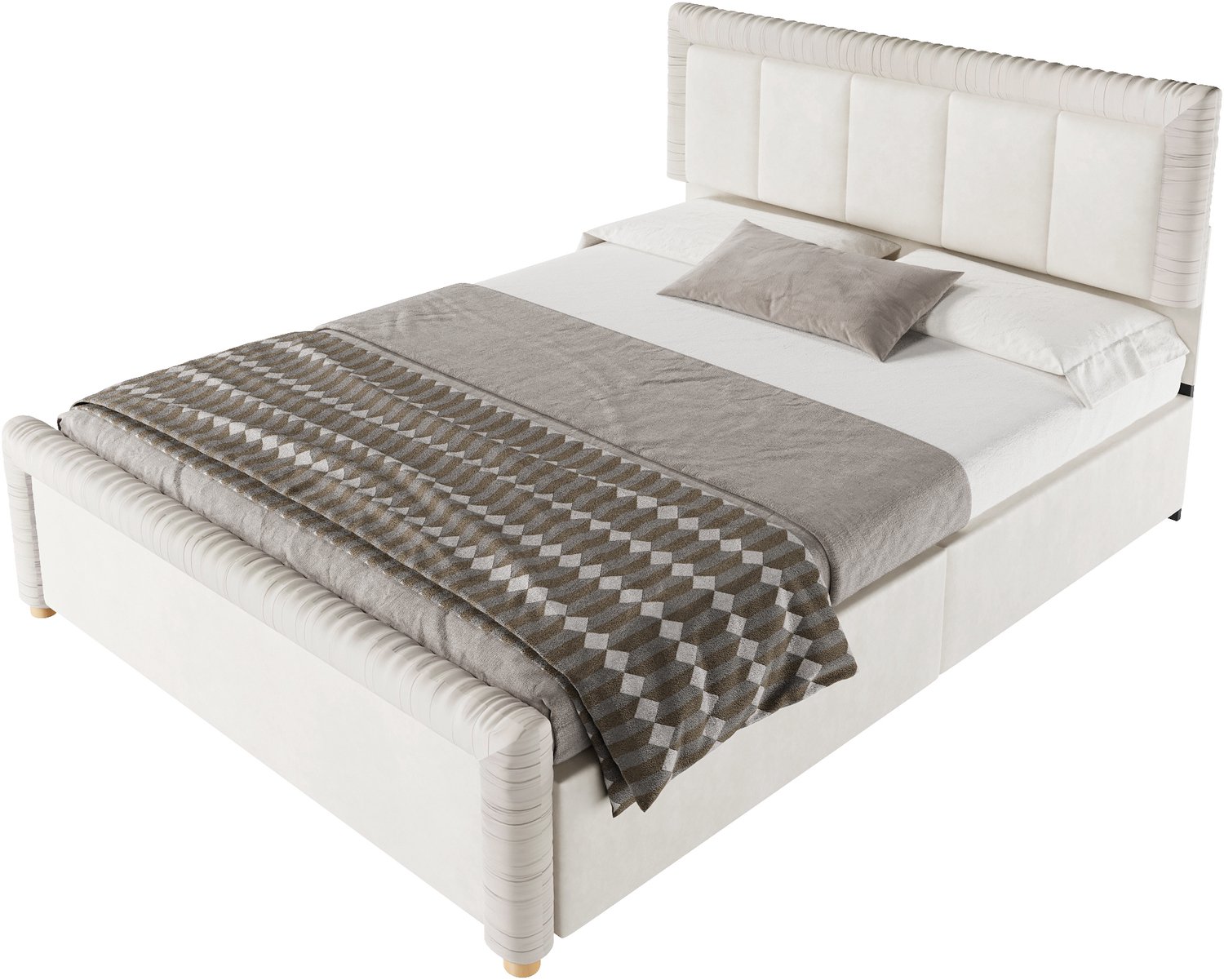 REDOM Gestoffeerd bed 140x200 cm - 2 flexibel te plaatsen lades en gepolsterd hoofd- en voetbord - Beige